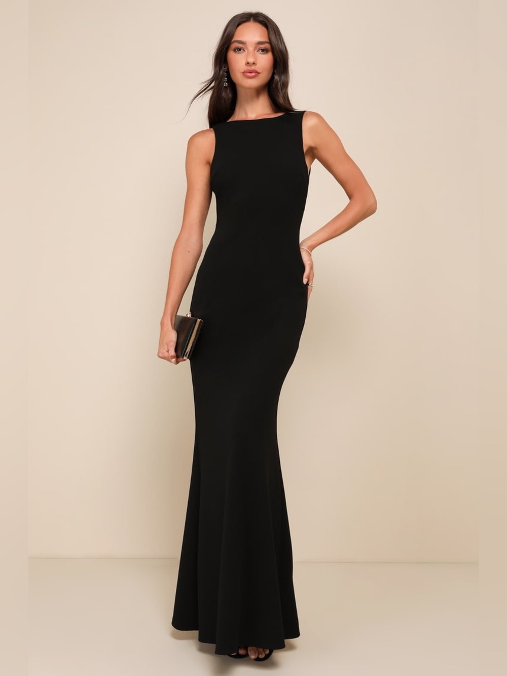 NWT Lulus Love In Your Eyes Black Knotted Mermaid Maxi Dress